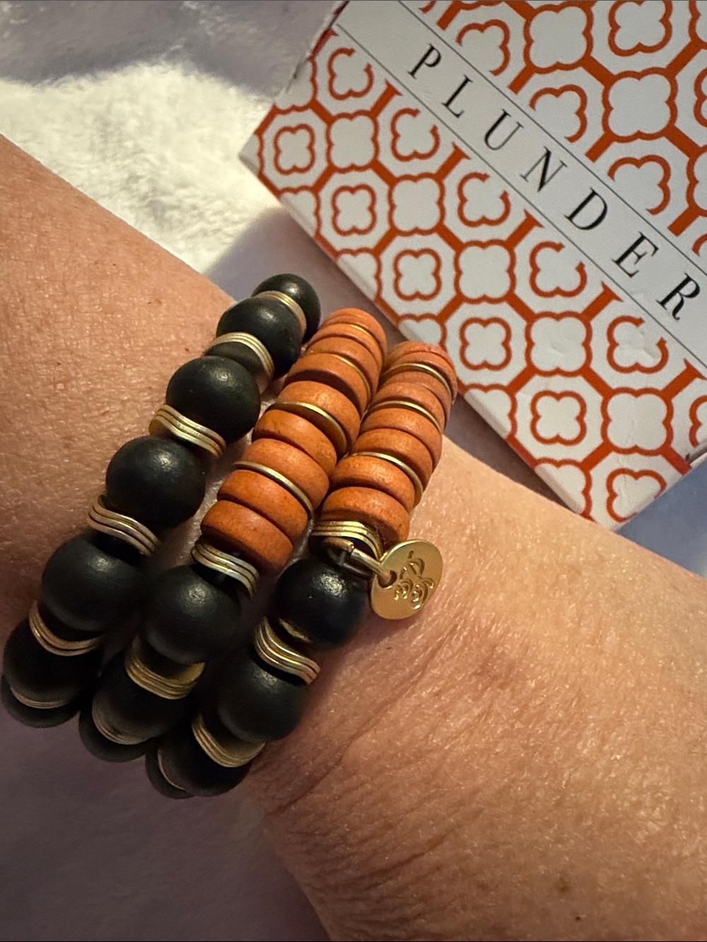 Plunder Black and Orange Beaded Wrap Bracelet Set